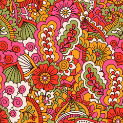 Hand drawn seamless pattern with floral elements. 