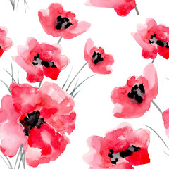 Watercolor flowers seamless pattern. - 99644434