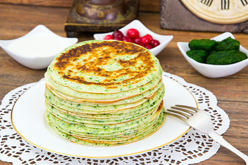 Tasty Pancakes Stack with Spinach