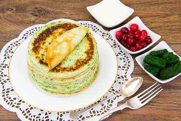 Tasty Pancakes Stack with Spinach
