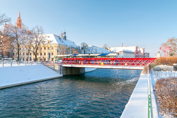 Wrocław, Most Piaskowy zimą - obrazy, fototapety, plakaty