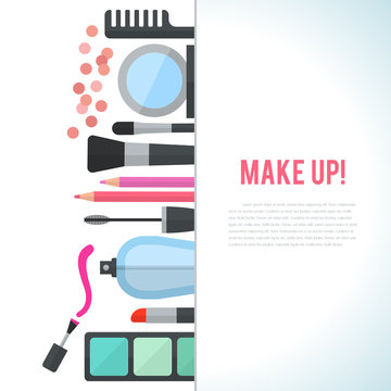 Make up concept vector flat illustration with cosmetics