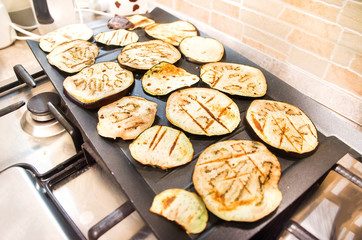 grilled eggplants large black plate