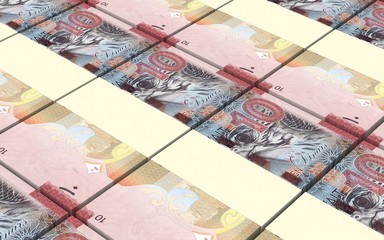 Kuwait dinars bills stacks background. Computer generated 3D photo rendering.