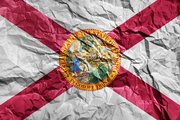 Florida flag painted on crumpled paper background