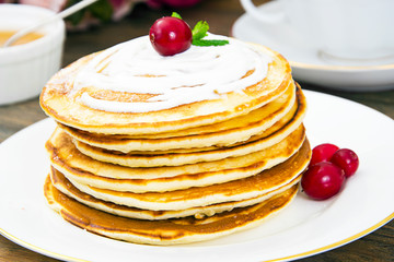 Tasty Pancakes with Cranberry Stack