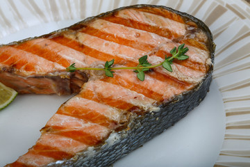 Grilled salmon steak