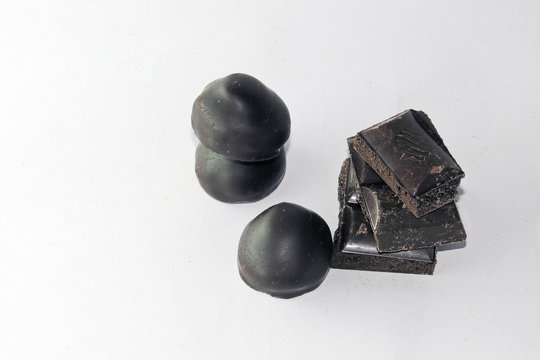 Dark chocolate on white background