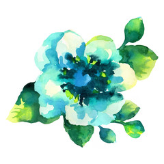 Watercolor illustrations of blue flower isolated on white background.  - 99648602