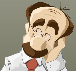 Thinking man with hand on chin