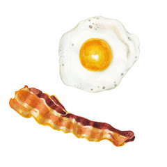 watercolor crambled eggs and bacon - 99649475
