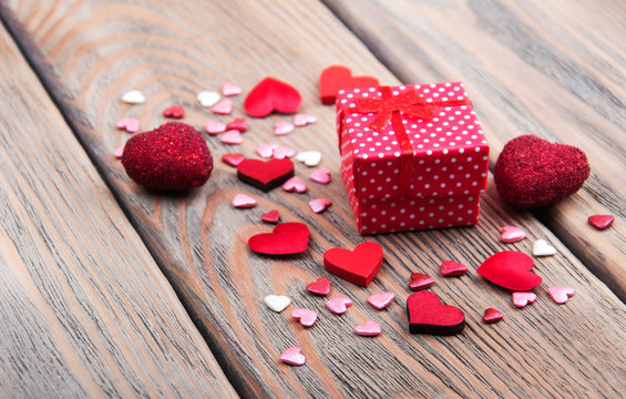 Gift box and hearts