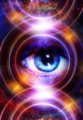Woman eye and silhouette music Speaker, Light Circle. Music concept.