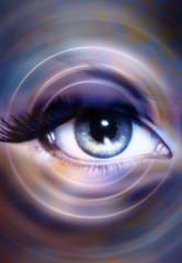 Woman Eye and abstract color background, eye contact.