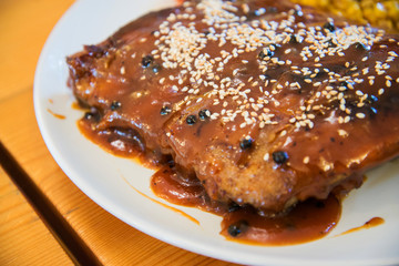 Juicy and tasty grilled pork steak