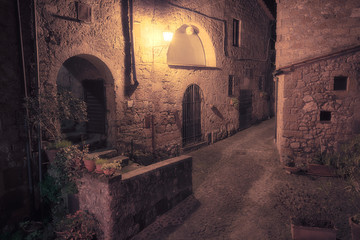 Fototapeta na wymiar Medieval town street at night