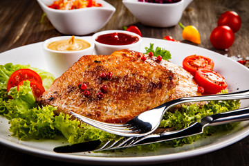 Grilled steaks and vegetables 