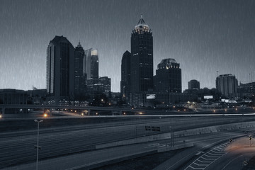 Atlanta skyline at rainy night