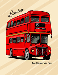 London double-decker hand-drawn red bus - 99653212