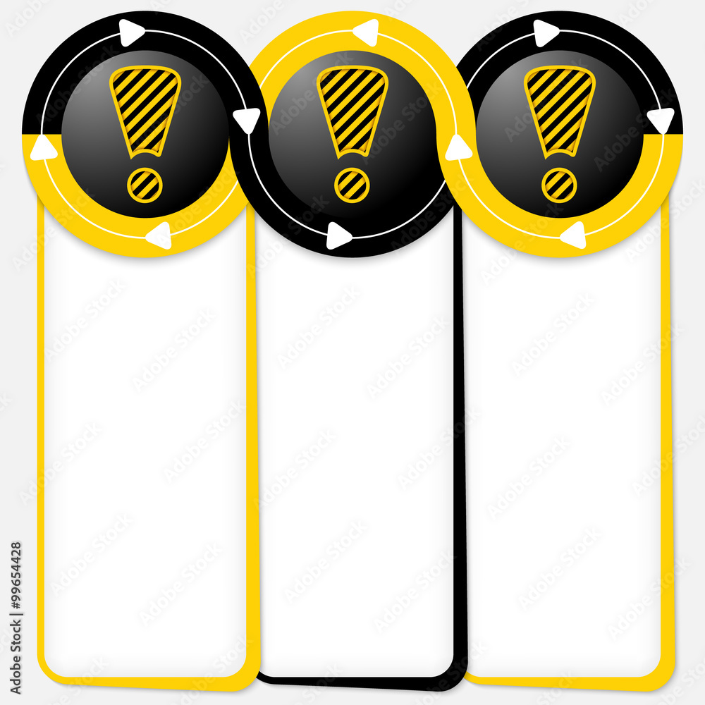 Poster three connected frames for your text and exclamation mark