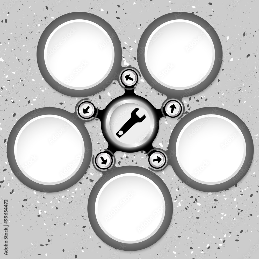 Poster five circular text boxes and spanner