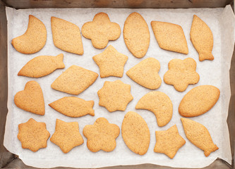 Homemade sugar cookies on parchment paper background