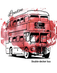 London double-decker hand-drawn red bus