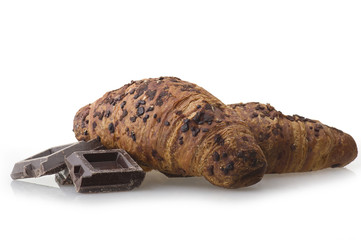 chocolate croissants close up on the white