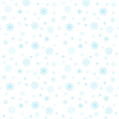 Seamless Pattern - Snowflake, Vector, Snow, Backgrounds, Snowing. white background, blue, light blue, different size