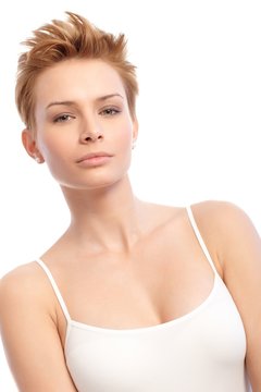 Beauty shot of young woman with short hair