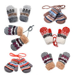 set a pair of  baby mittens with pattern on white background