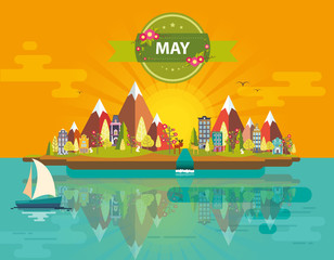 Fototapeta premium Spring landscape. Small town