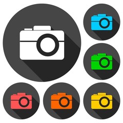 Simple Camera Icons set with long shadow