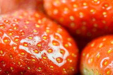 Fresh Red Strawberries Macro In Fruit Market