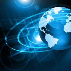 Best Internet Concept of global business. Globe, glowing lines on technological background. Electronics, Wi-Fi, rays, symbols Internet, television, mobile and satellite communications