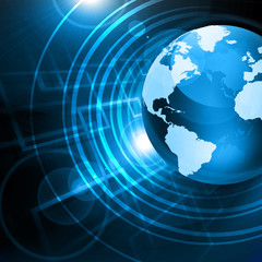 Best Internet Concept of global business. Globe, glowing lines on technological background. Electronics, Wi-Fi, rays, symbols Internet, television, mobile and satellite communications