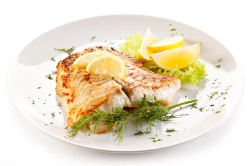 Fototapete Fish Fischgericht - gebratenes Fischfilet und Gemüse