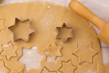 forms for the cookies on the rolled out dough.