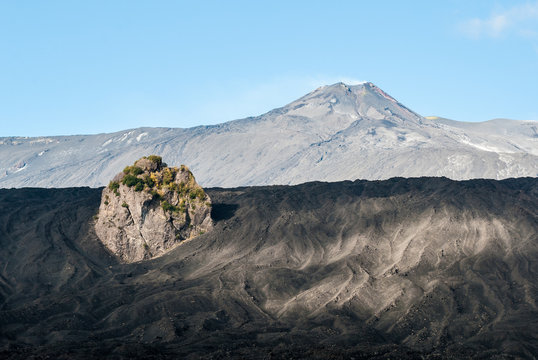 Summit craters of volcano Etna seen from the eastern flank