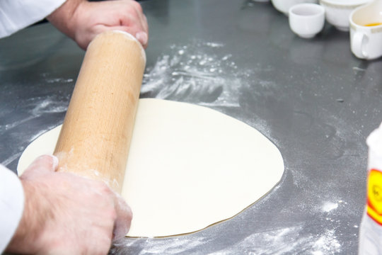 Preparation of the dough.The dough is rolled out into a thin lay