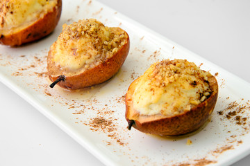 Healthy and Diet Food: Pear with Ricotta and Nuts
