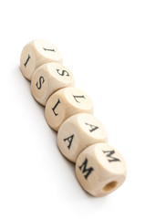 Close up of Islam letters on wooden blocks&dagger;on white background