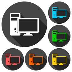 Computer icons set with long shadow