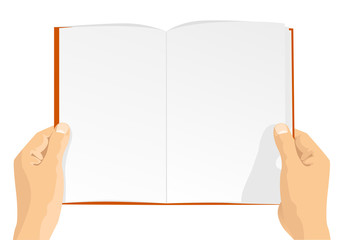 hands holding a blank book with copy space for text