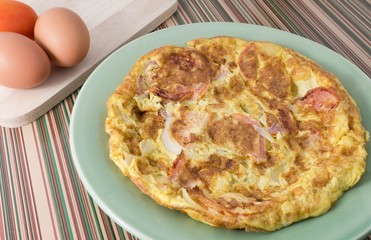 Traditional Thai Style Omelet in A Plate