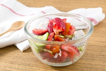 Fresh Fruits Salad in A Glass Bowl