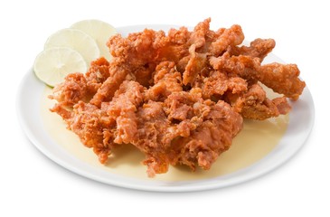 Plate of Thai Traditional Food Fried Chicken Skins