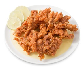 Thai Street Food, Fried Chicken Skins on White Background