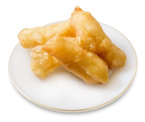 Dish of Fried Doughstick on White Background