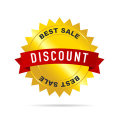 gold badge with red ribbon vector